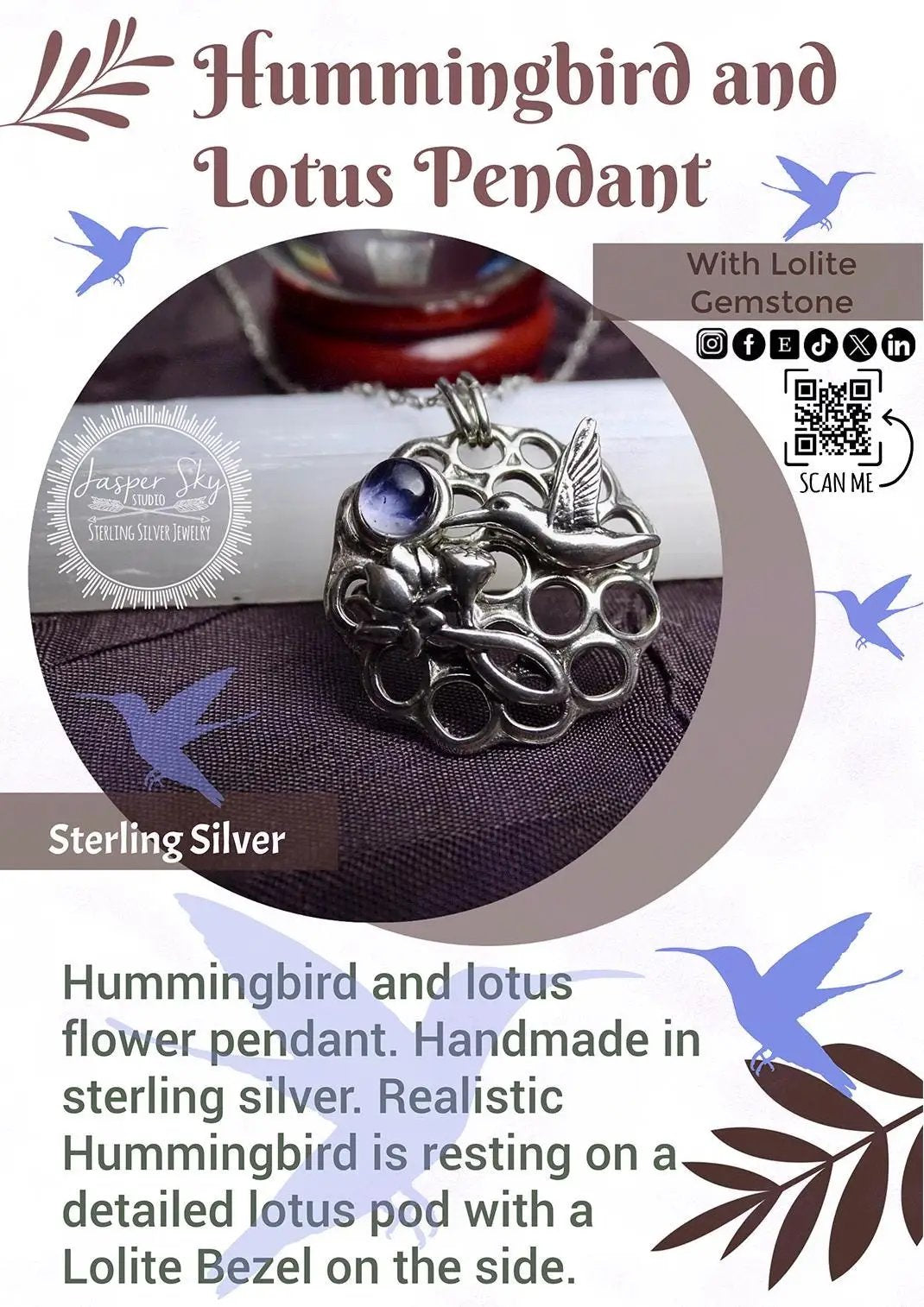 Hummingbird Pendant, Sterling Silver