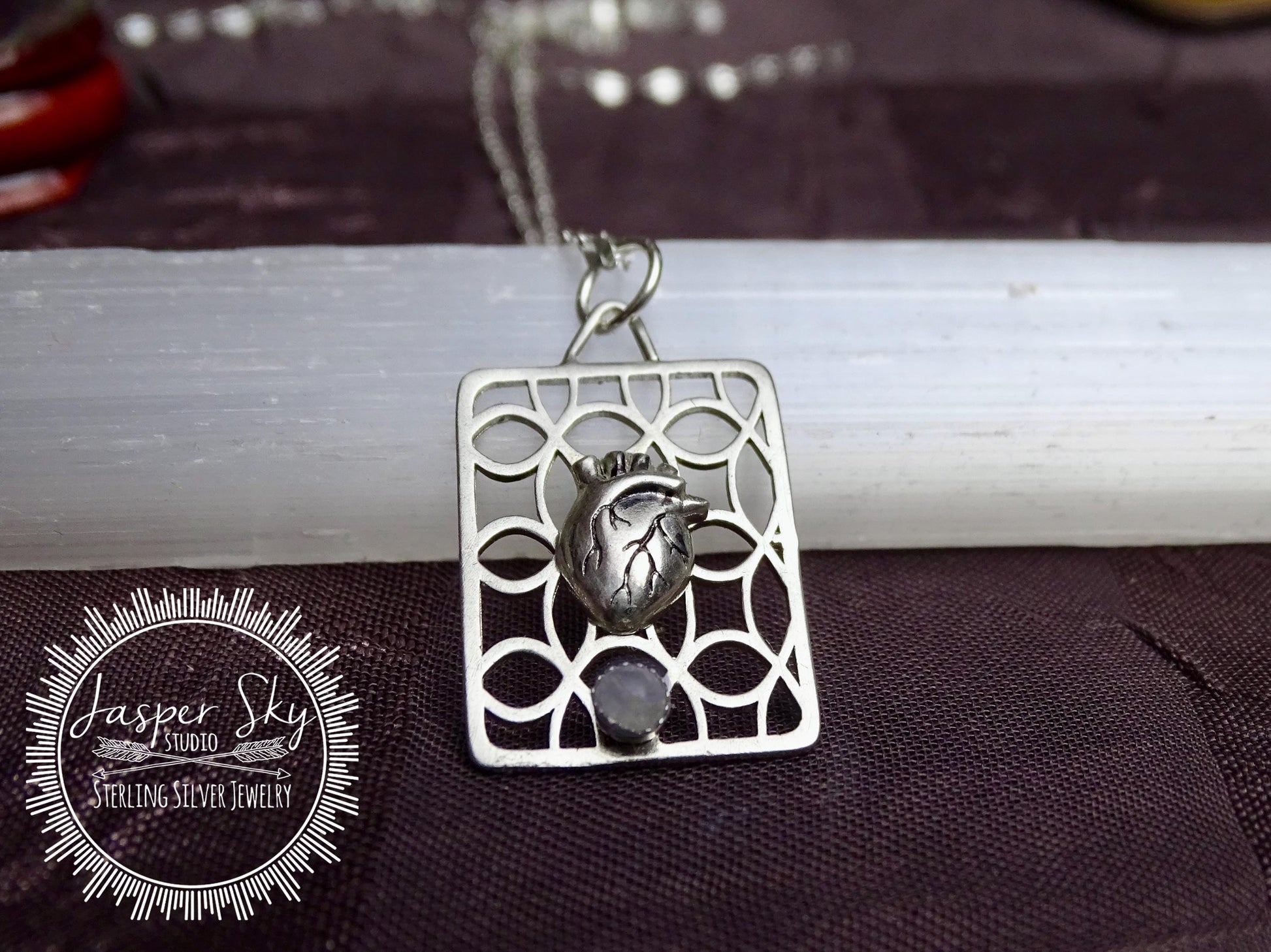 Heart Pendant Sterling Silver Handmade, Realistic Anatomical Heart with Moonstone, Unique Jewelry for Everyday Wear, Perfect Gift for Her