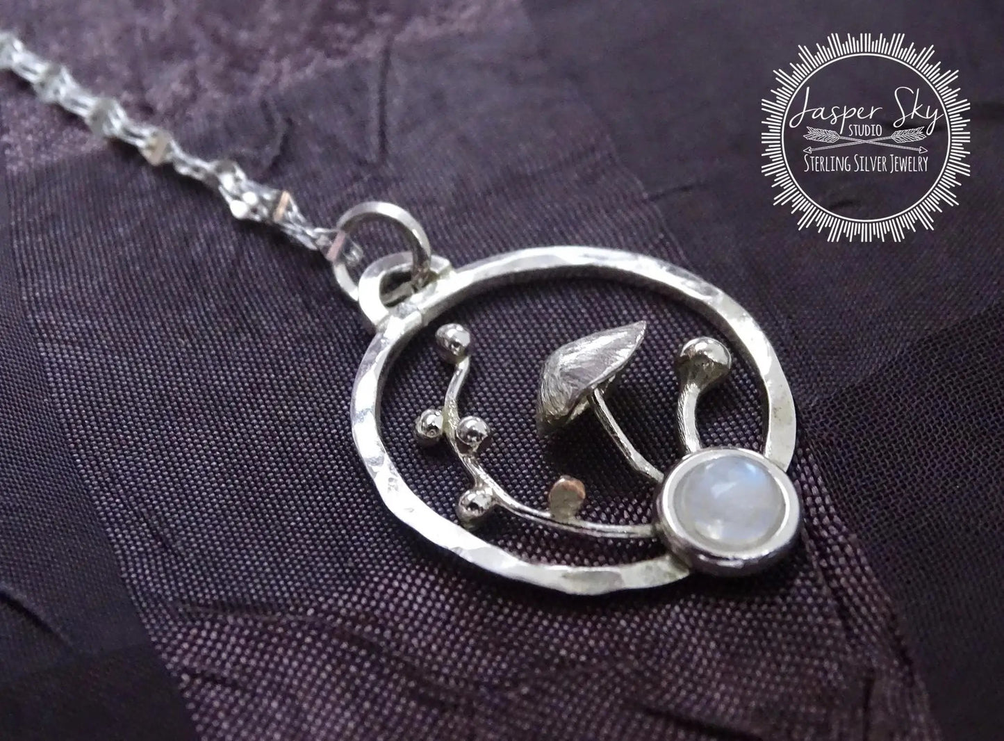 Mushroom Pendant, Sterling Silver, moonstone