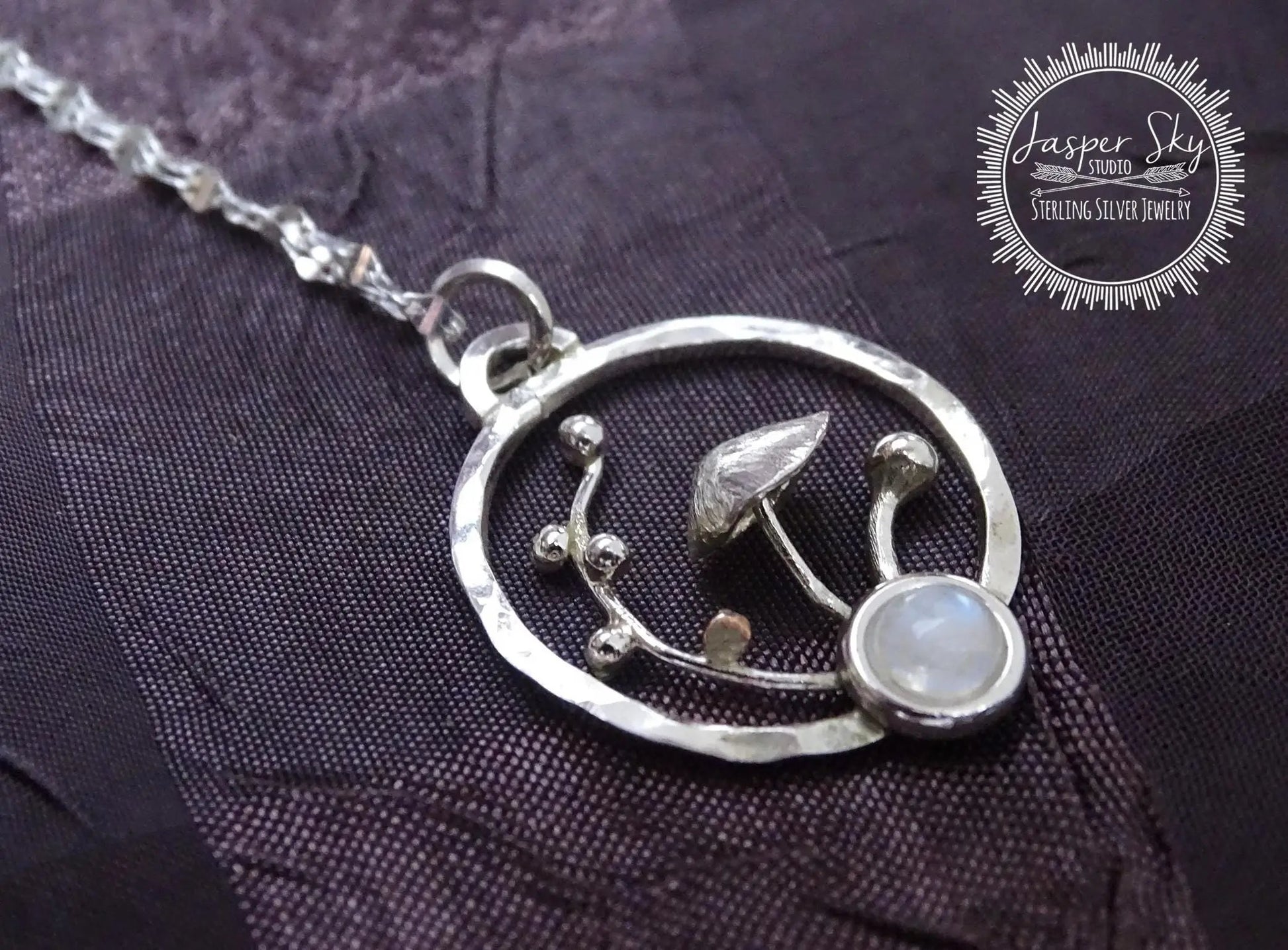 Mushroom Pendant, Sterling Silver, moonstone