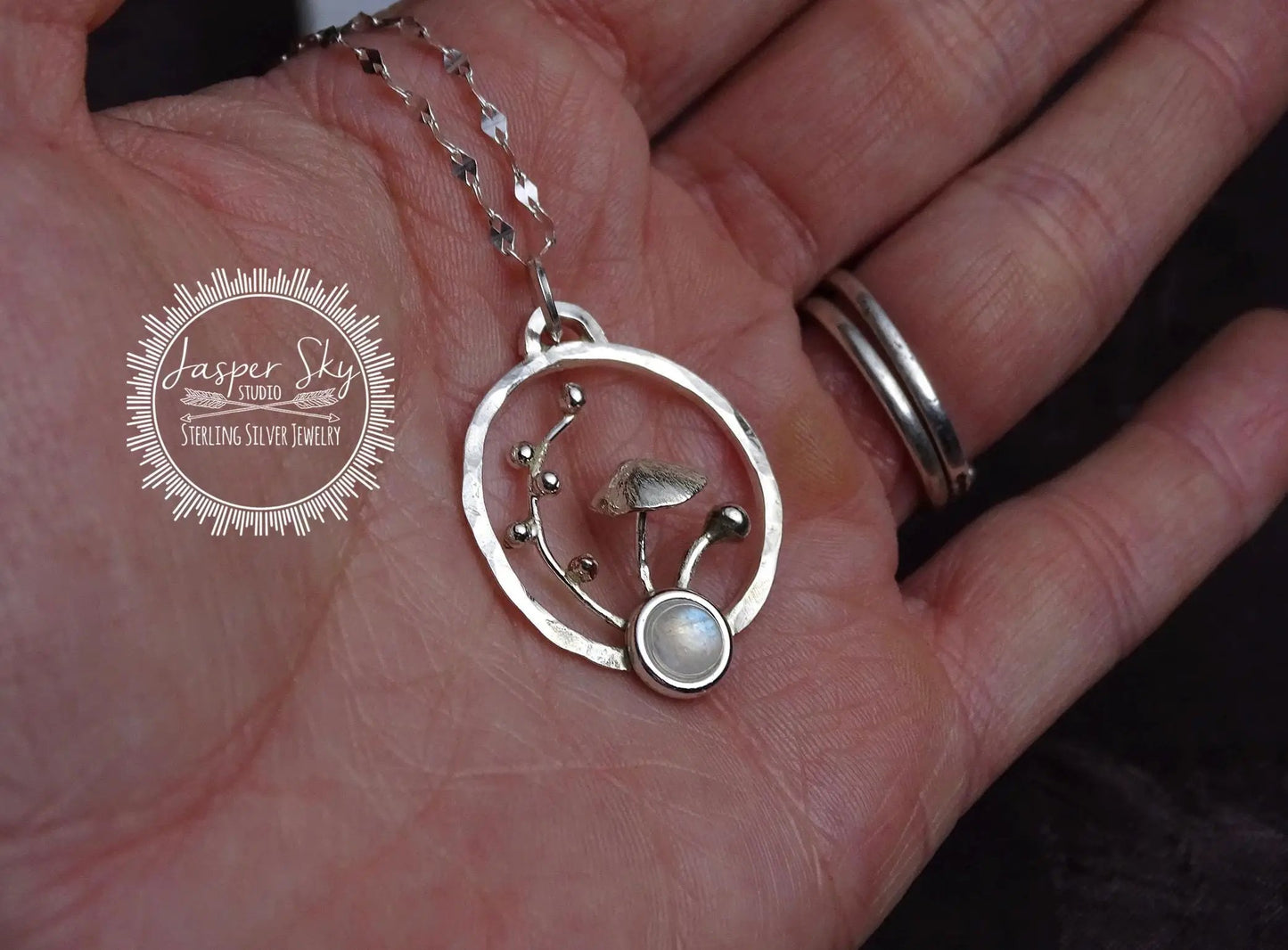 Mushroom Pendant, Sterling Silver, moonstone