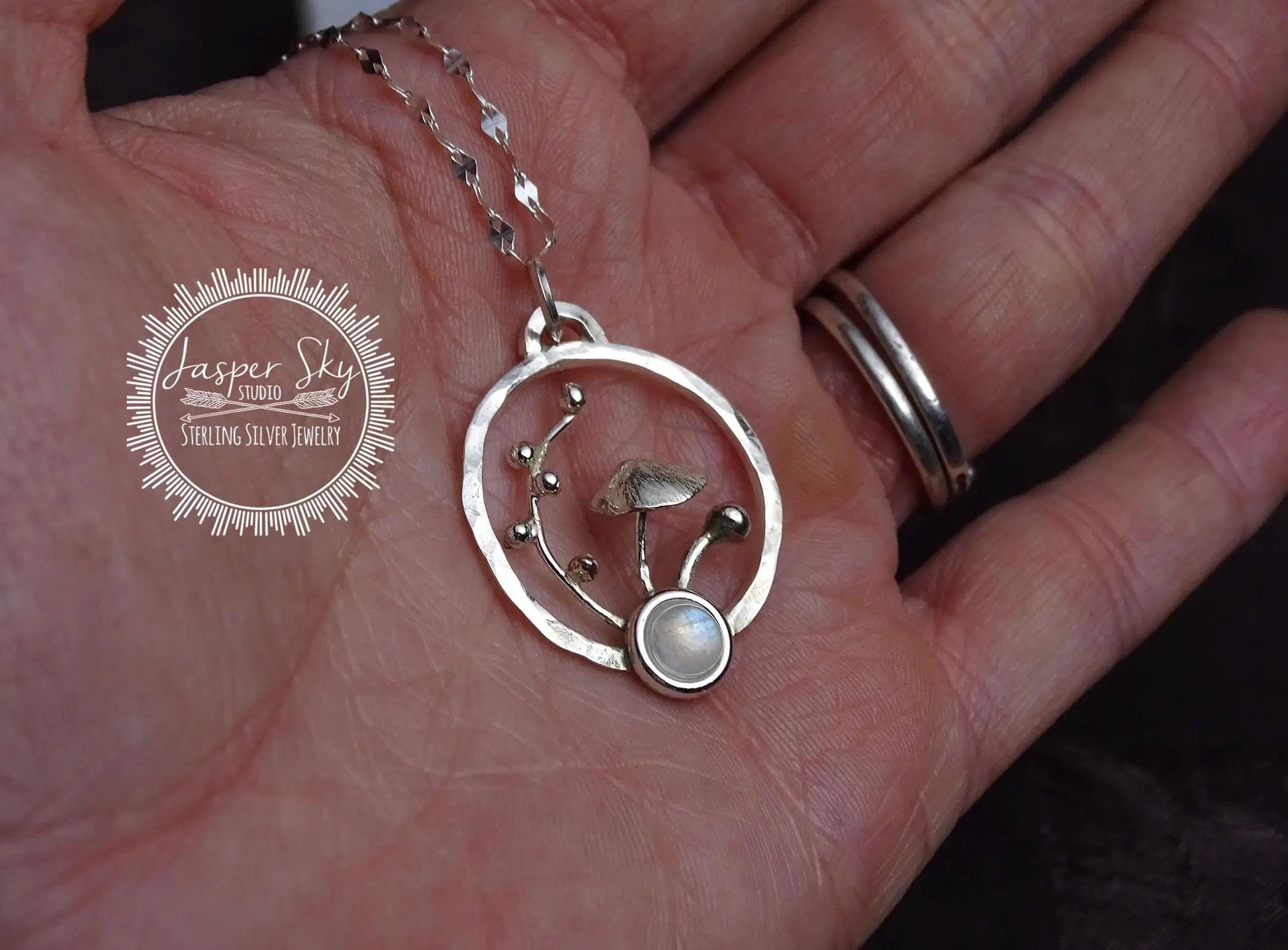 Mushroom Pendant, Sterling Silver, moonstone