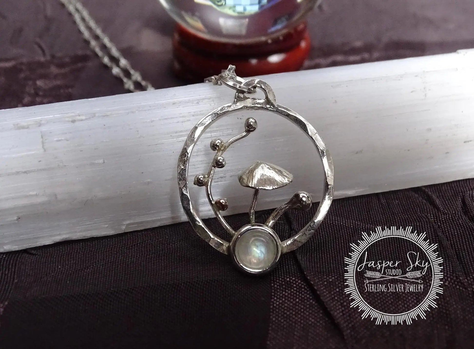Mushroom Pendant, Sterling Silver, moonstone
