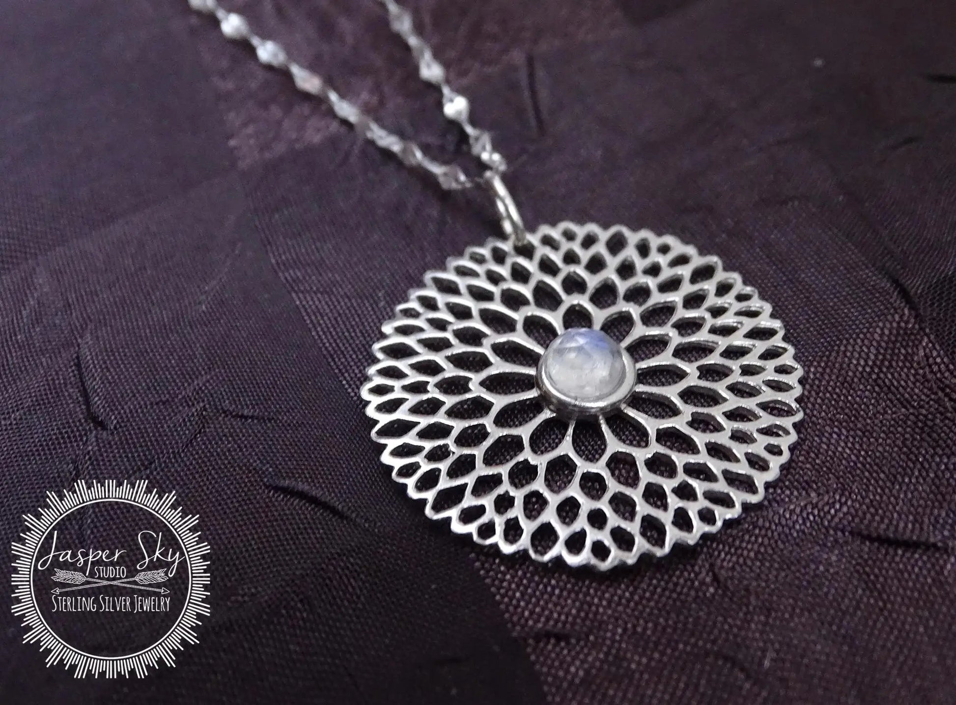 Floral Pendant Sterling Silver, Handmade Chalcedony Necklace