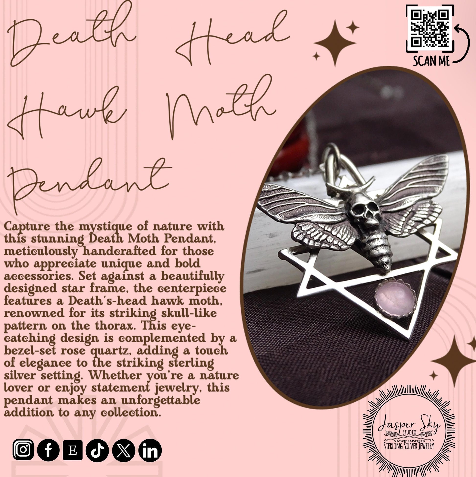 Death Moth Pendant, Sterling Silver