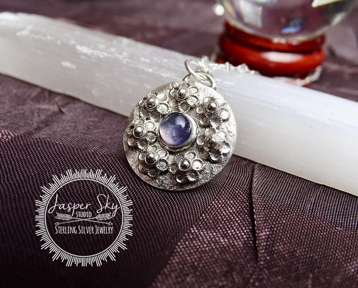 Floral Pendant Handmade Circle Jewelry, Lavender Lolite Flower Necklace for a Elegant Gift