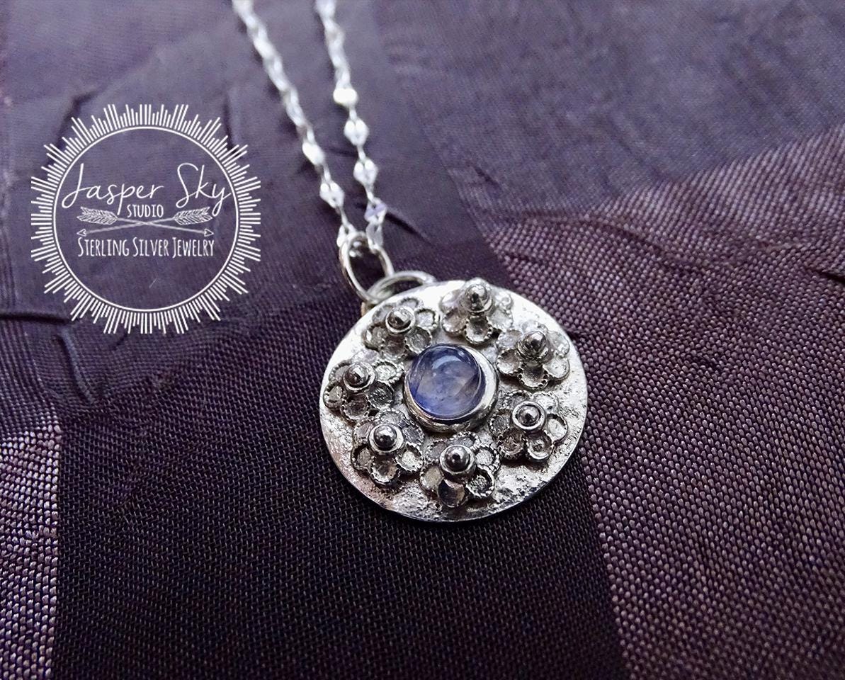 Floral Pendant Handmade Circle Jewelry, Lavender Lolite Flower Necklace for a Elegant Gift