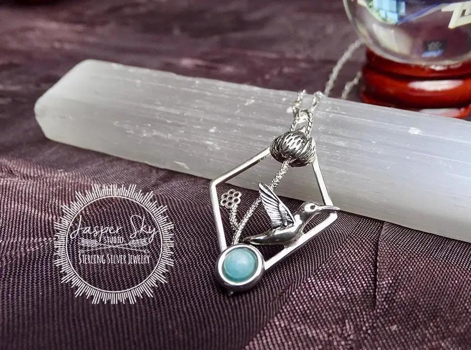 Hummingbird Floral Pendant, Sterling Silver