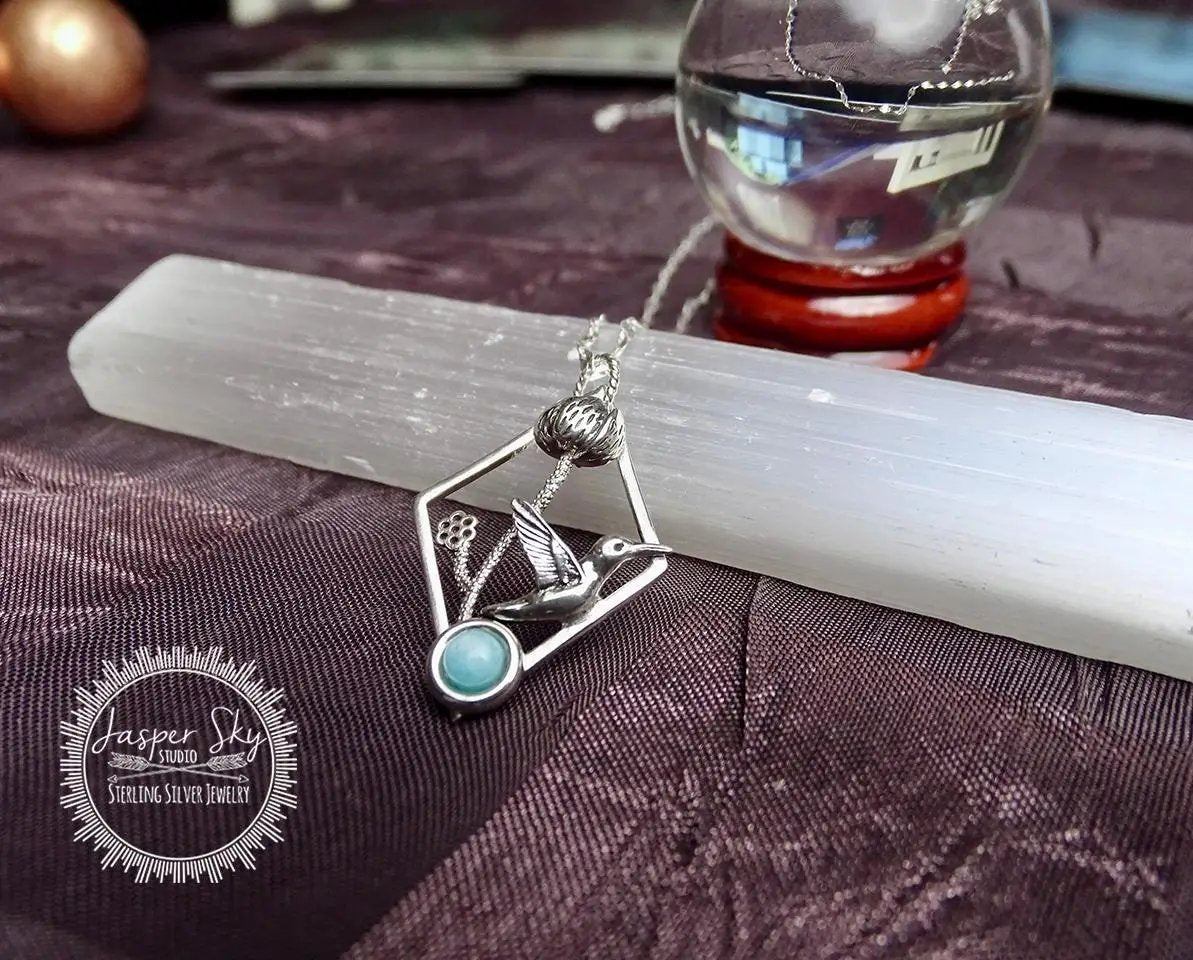 Hummingbird Floral Pendant, Sterling Silver