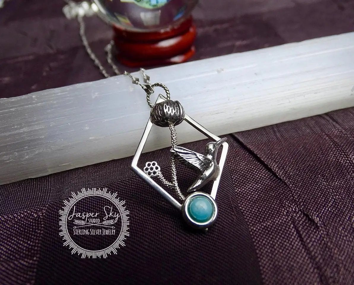 Hummingbird Floral Pendant, Sterling Silver