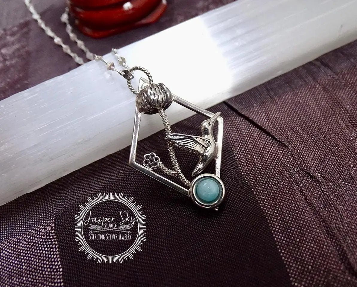Hummingbird Floral Pendant, Sterling Silver