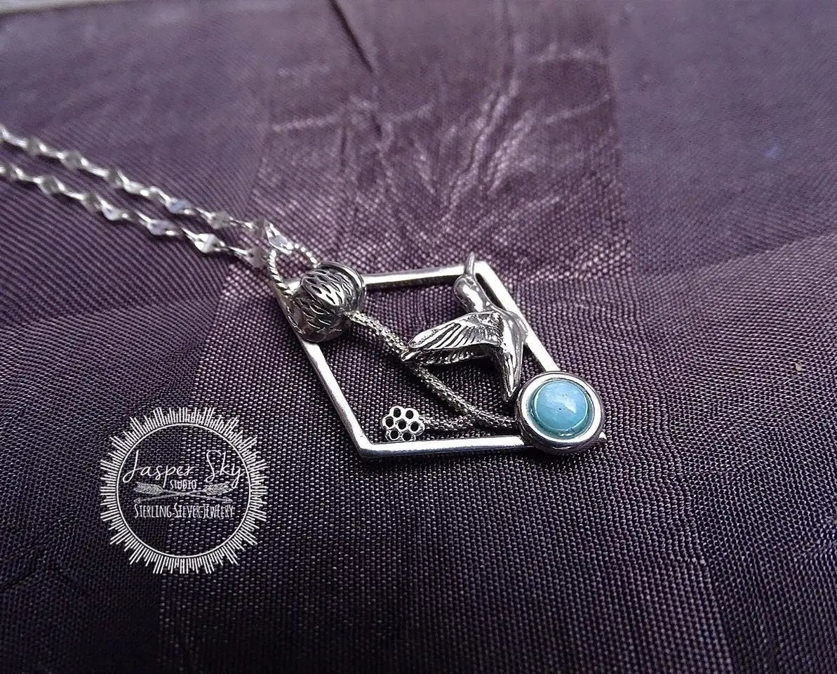 Hummingbird Floral Pendant, Sterling Silver