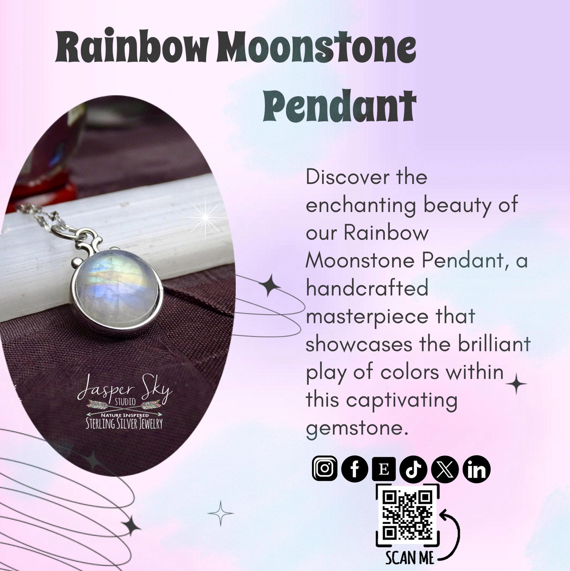 Rainbow Moonstone Spectacle Pendant, Multicolor Glow Gemstone Necklace for Everyday Wear, Unique Handcrafted Birthday Gift