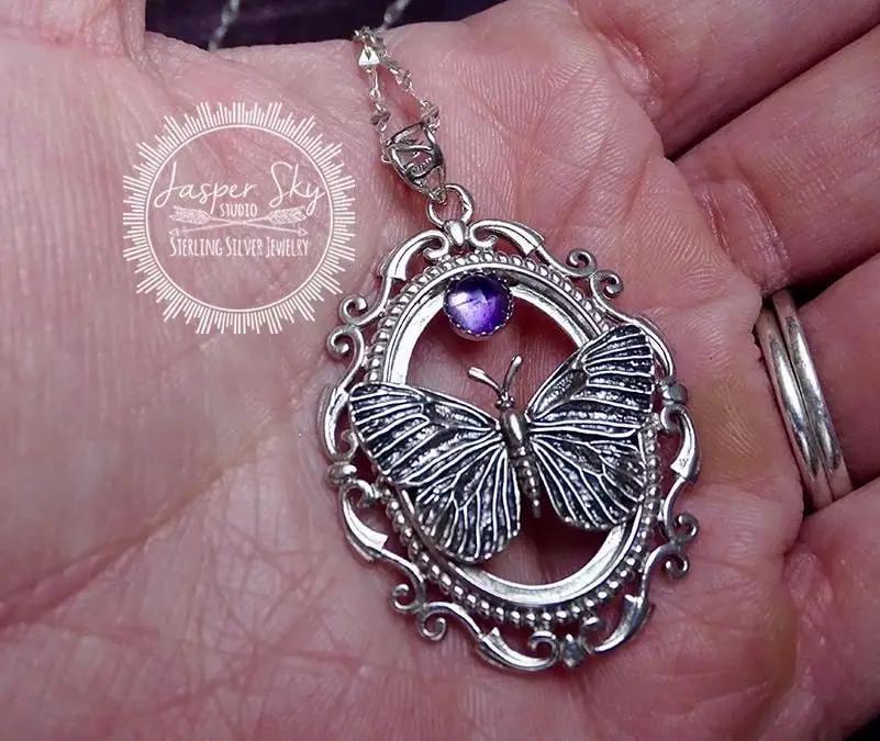 Realistic Butterfly Cameo Pendant Necklace in Sterling Silver - Captivating Jewelry with a Vintage Feel  - Perfect for Positive Change