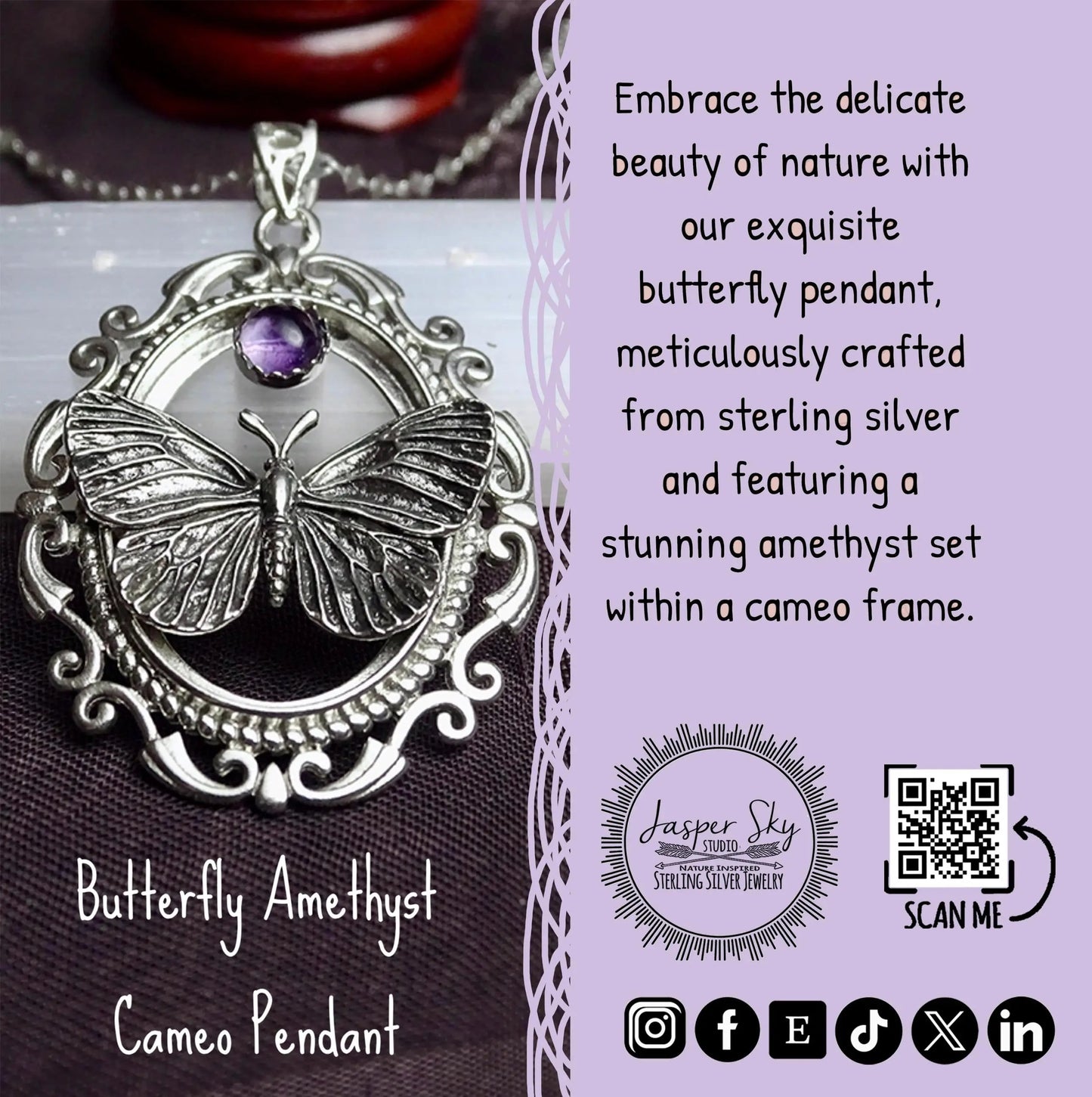 Realistic Butterfly Cameo Pendant Necklace in Sterling Silver - Captivating Jewelry with a Vintage Feel  - Perfect for Positive Change