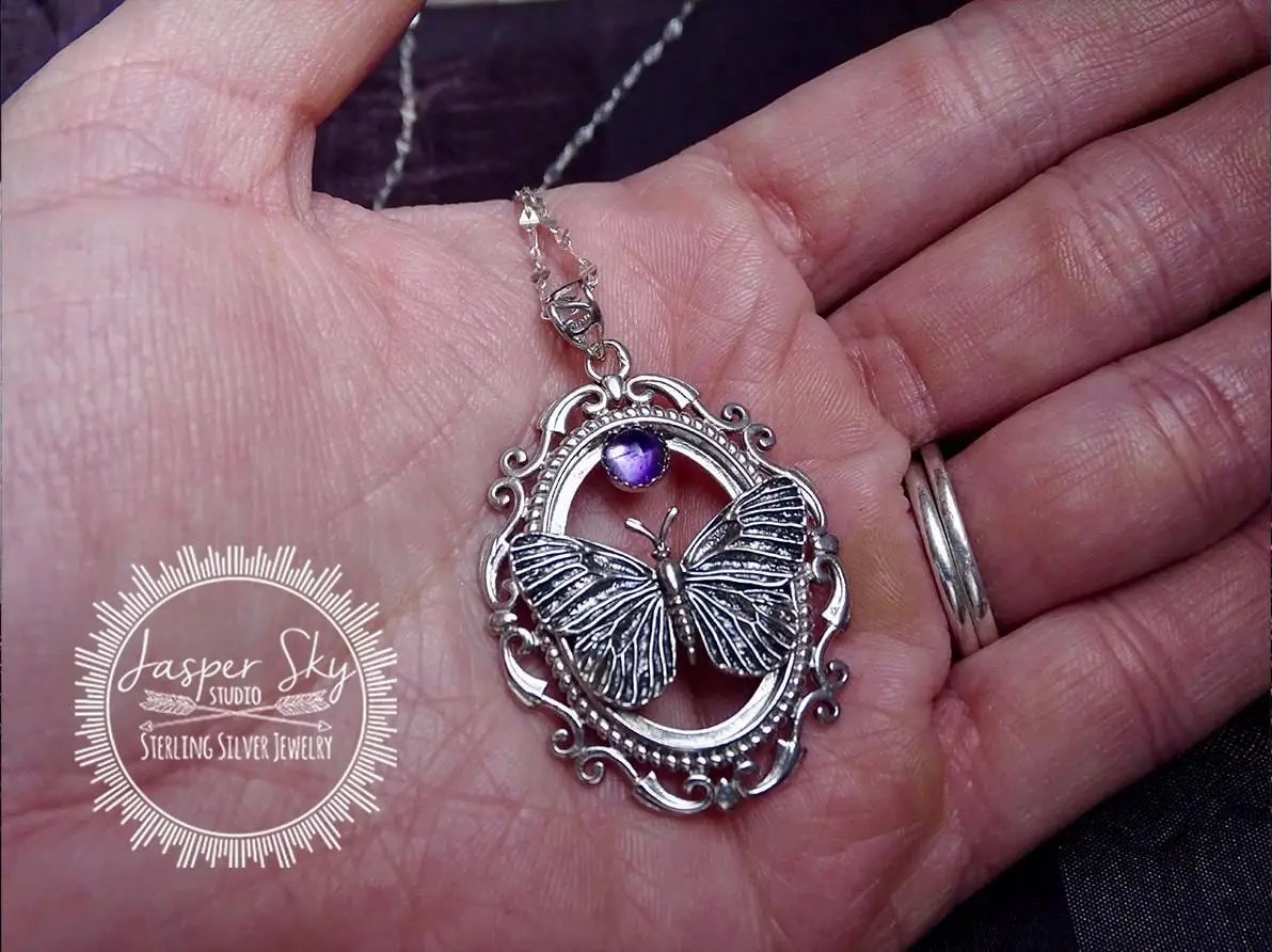 Realistic Butterfly Cameo Pendant Necklace in Sterling Silver - Captivating Jewelry with a Vintage Feel  - Perfect for Positive Change