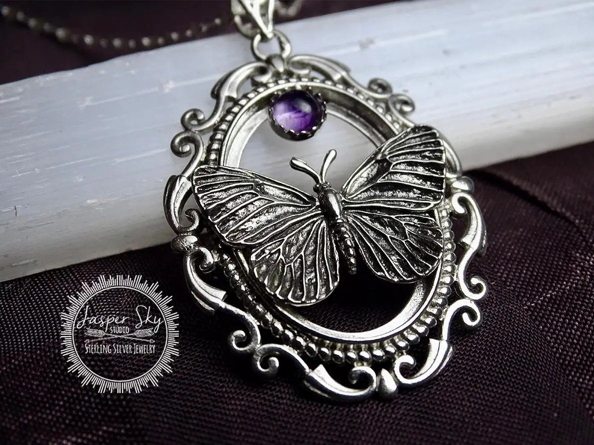 Realistic Butterfly Cameo Pendant Necklace in Sterling Silver - Captivating Jewelry with a Vintage Feel  - Perfect for Positive Change