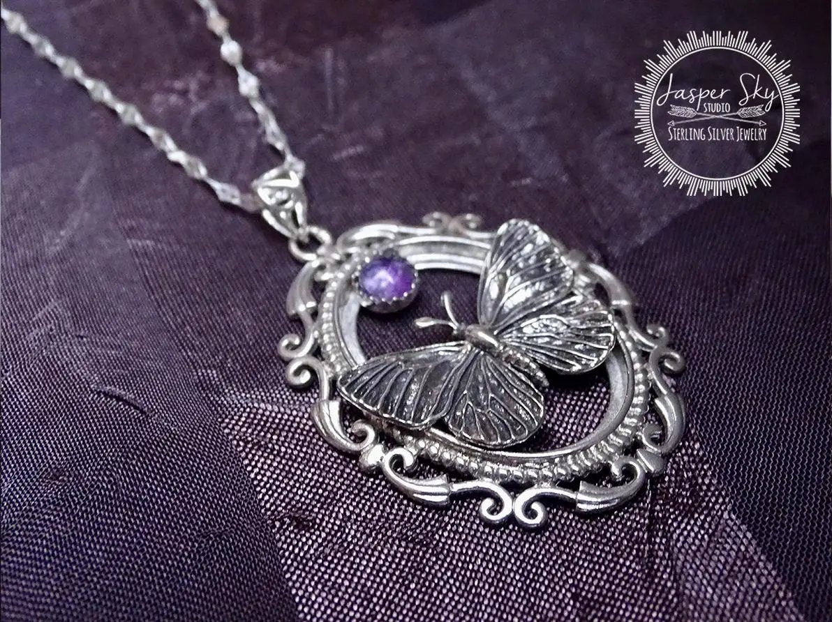 Realistic Butterfly Cameo Pendant Necklace in Sterling Silver - Captivating Jewelry with a Vintage Feel  - Perfect for Positive Change