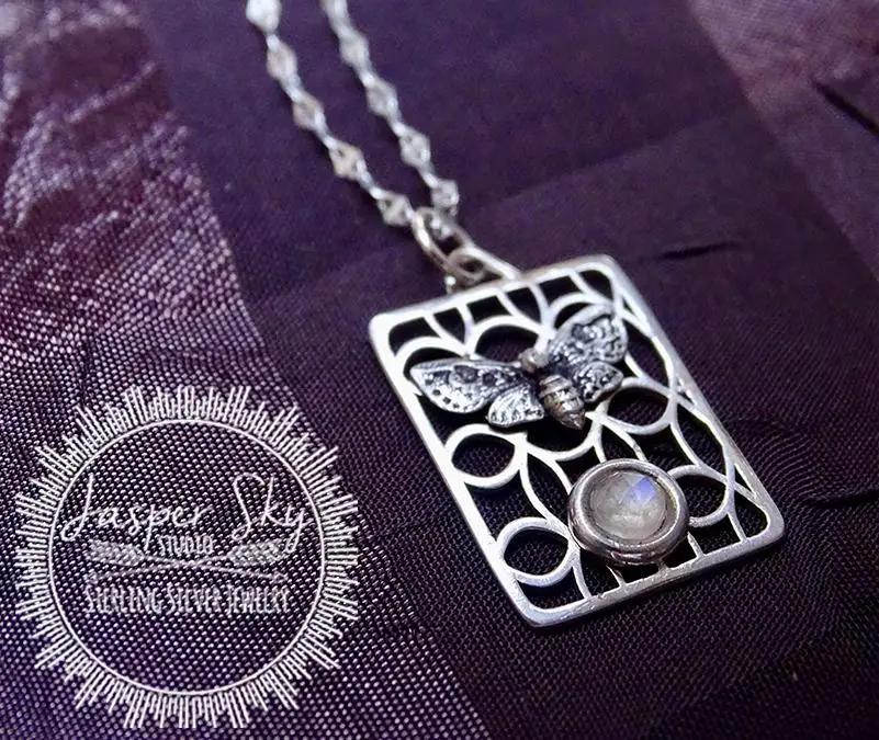 Moth Pendant in Sterling Silver with Moonstone, Nature-Inspired Jewelry for Special Occasions, Unique Gift
