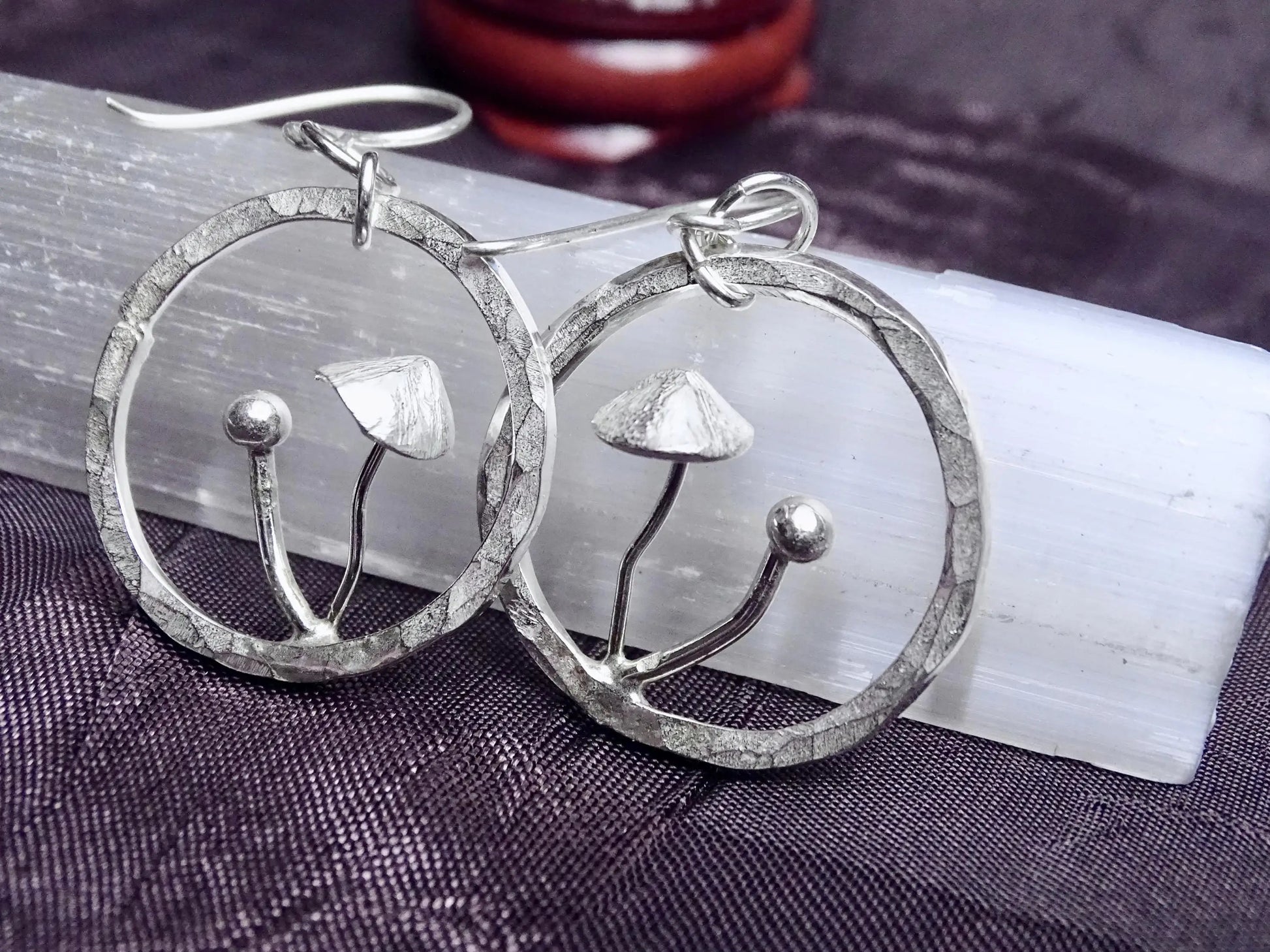 Mushroom Dangle Earrings, Handmade Sterling Silver Nature-Inspired Jewelry, Perfect for Unique Boho Gifts