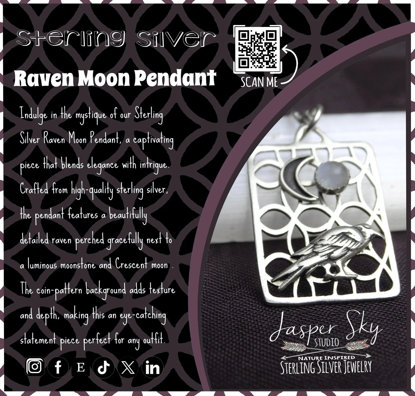 Raven Moon Pendant in Sterling Silver with Moonstone - Nature-Inspired Jewelry for Special Occasions