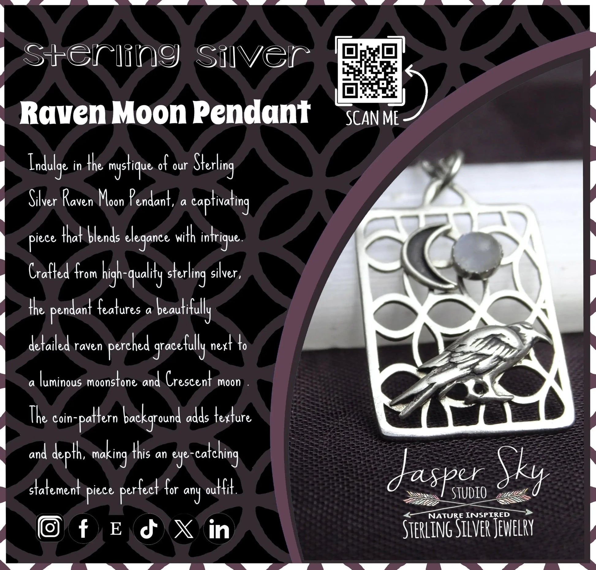 Raven Moon Pendant in Sterling Silver with Moonstone - Nature-Inspired Jewelry for Special Occasions