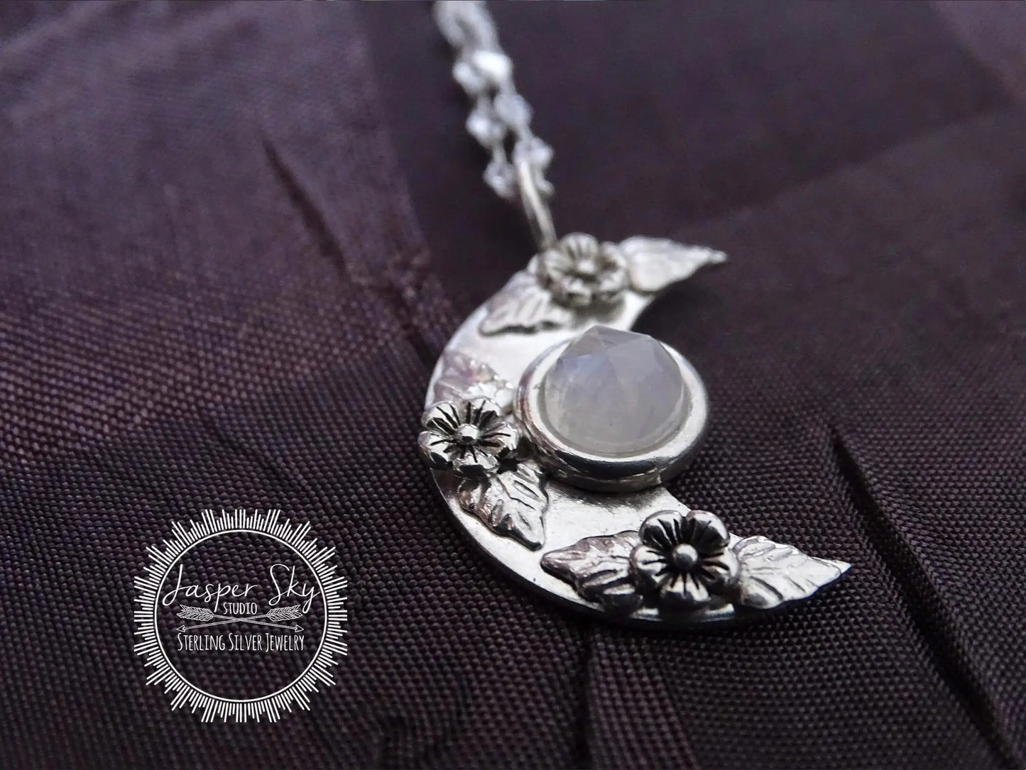 Floral Moon Pendant: Sterling Silver & Moonstone