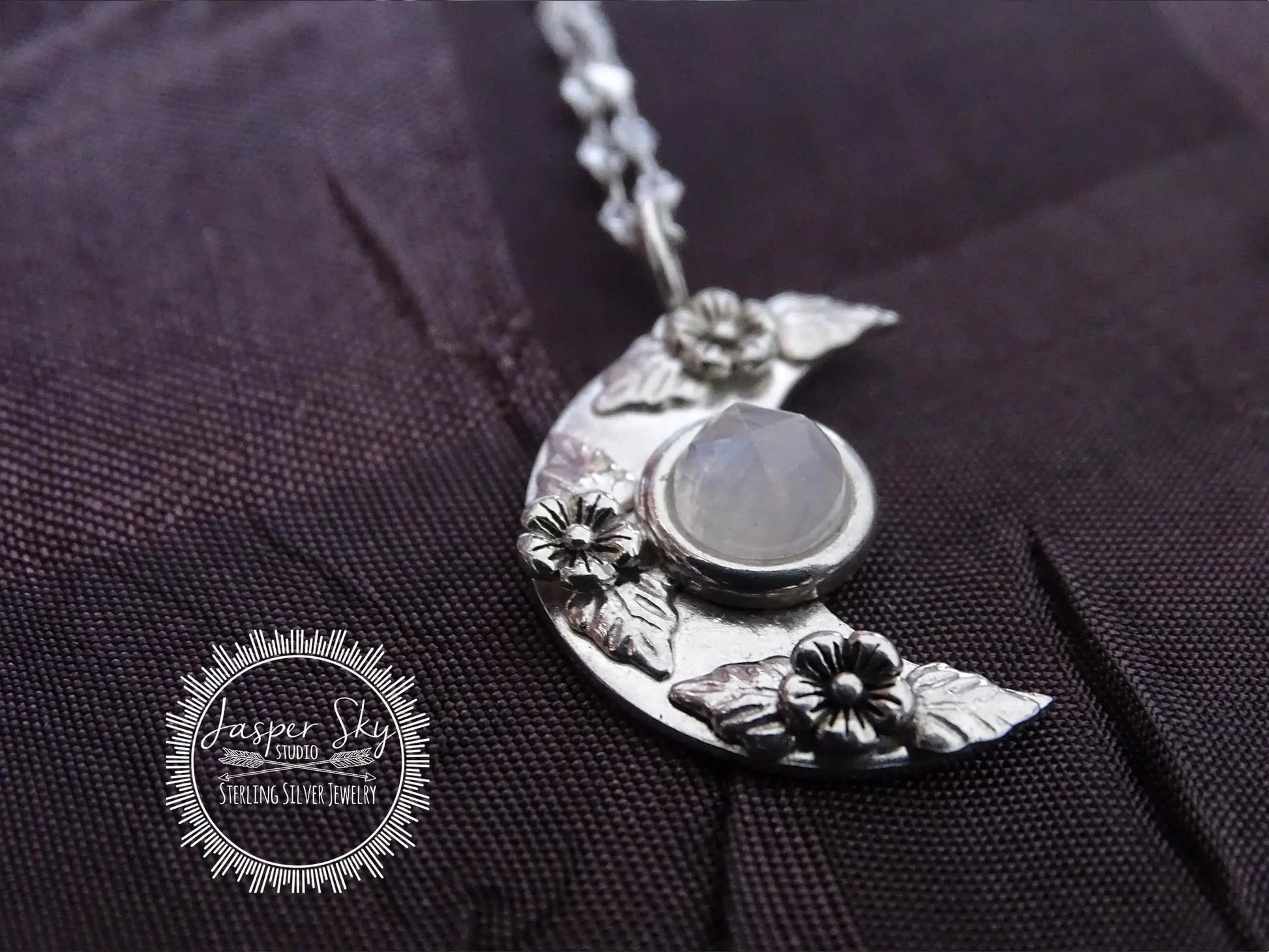 Floral Moon Pendant: Sterling Silver & Moonstone