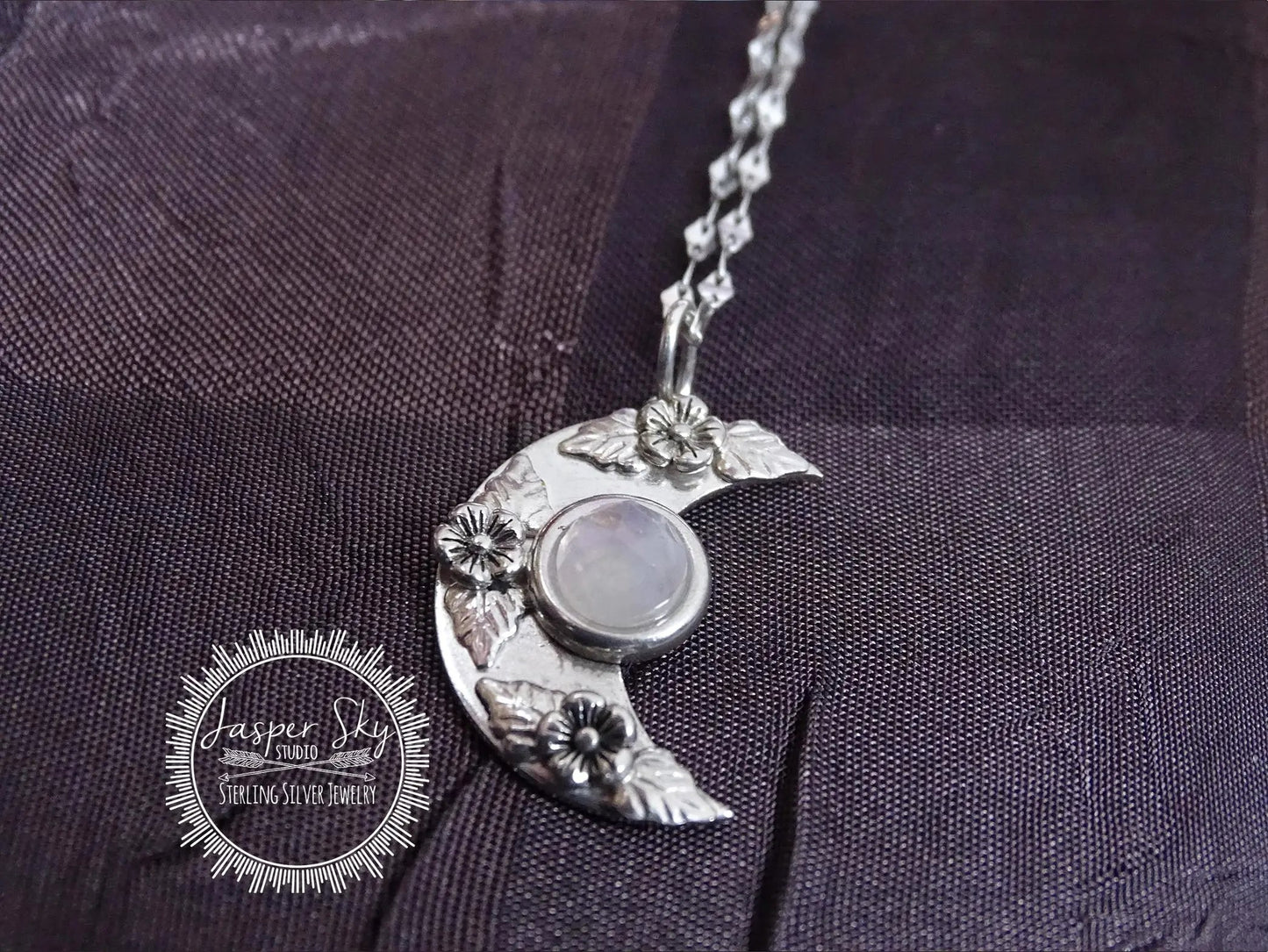 Floral Moon Pendant: Sterling Silver & Moonstone