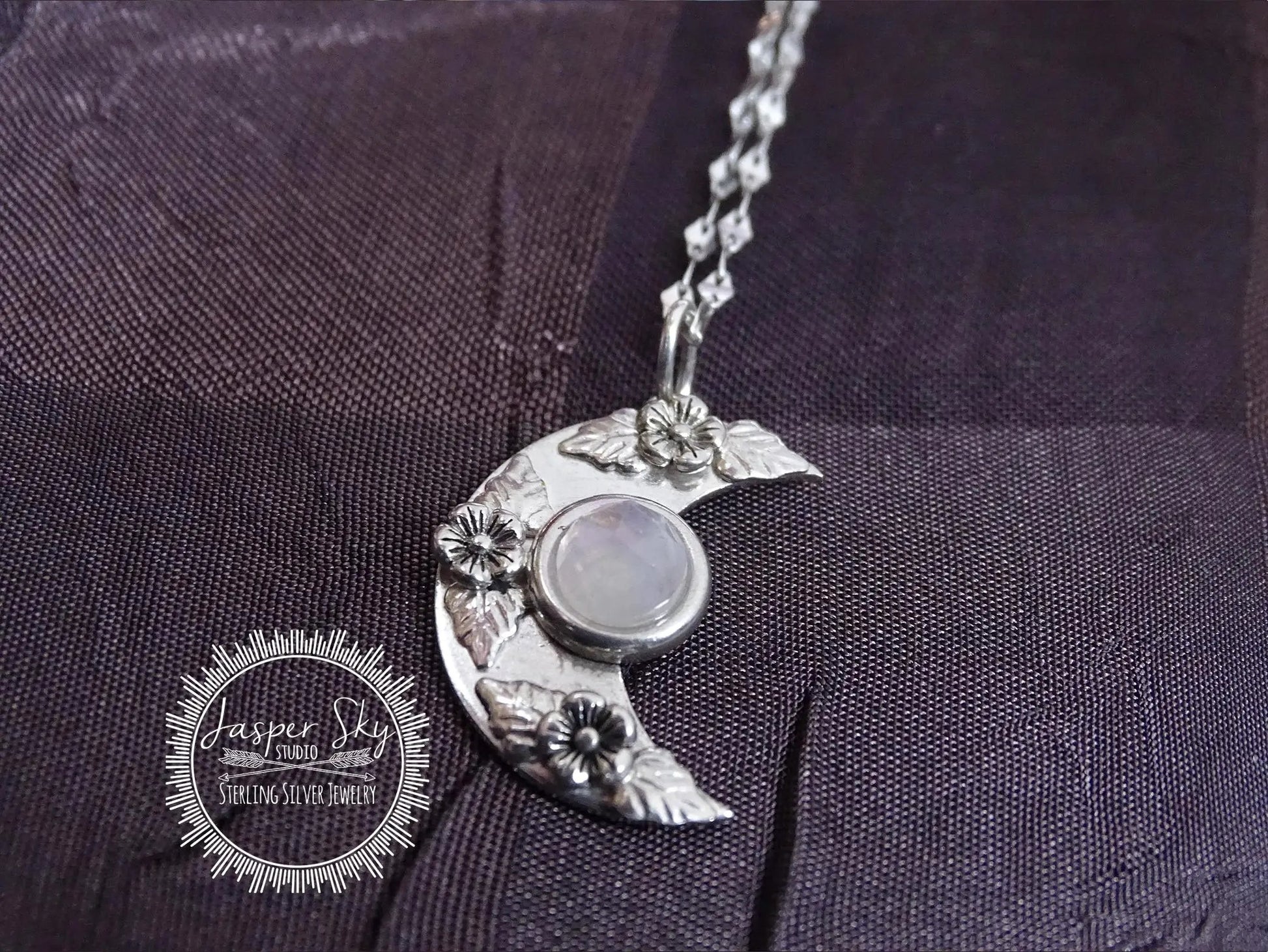 Floral Moon Pendant: Sterling Silver & Moonstone