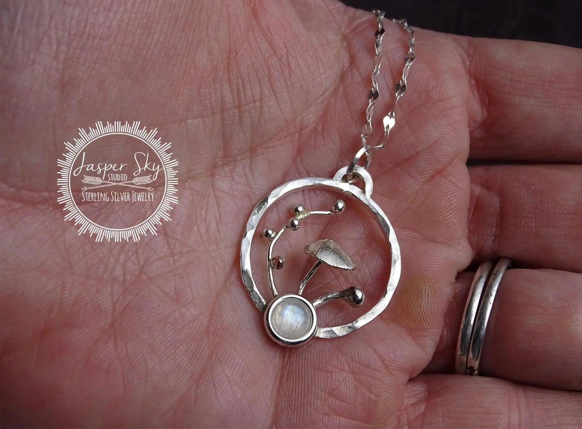 Mushroom Pendant, Sterling Silver, moonstone