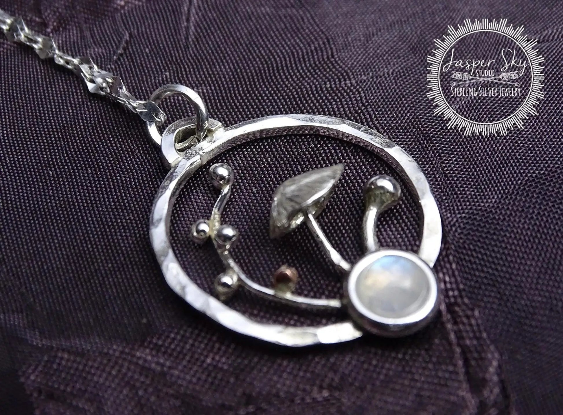 Mushroom Pendant, Sterling Silver, moonstone