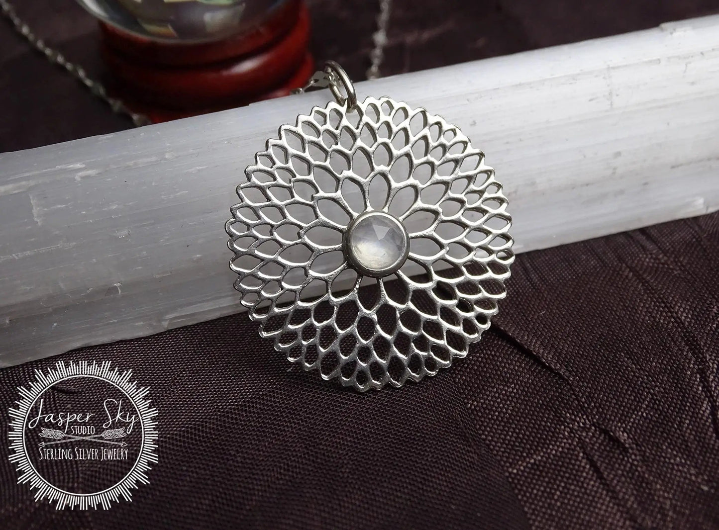Floral Pendant Sterling Silver, Handmade Chalcedony Necklace