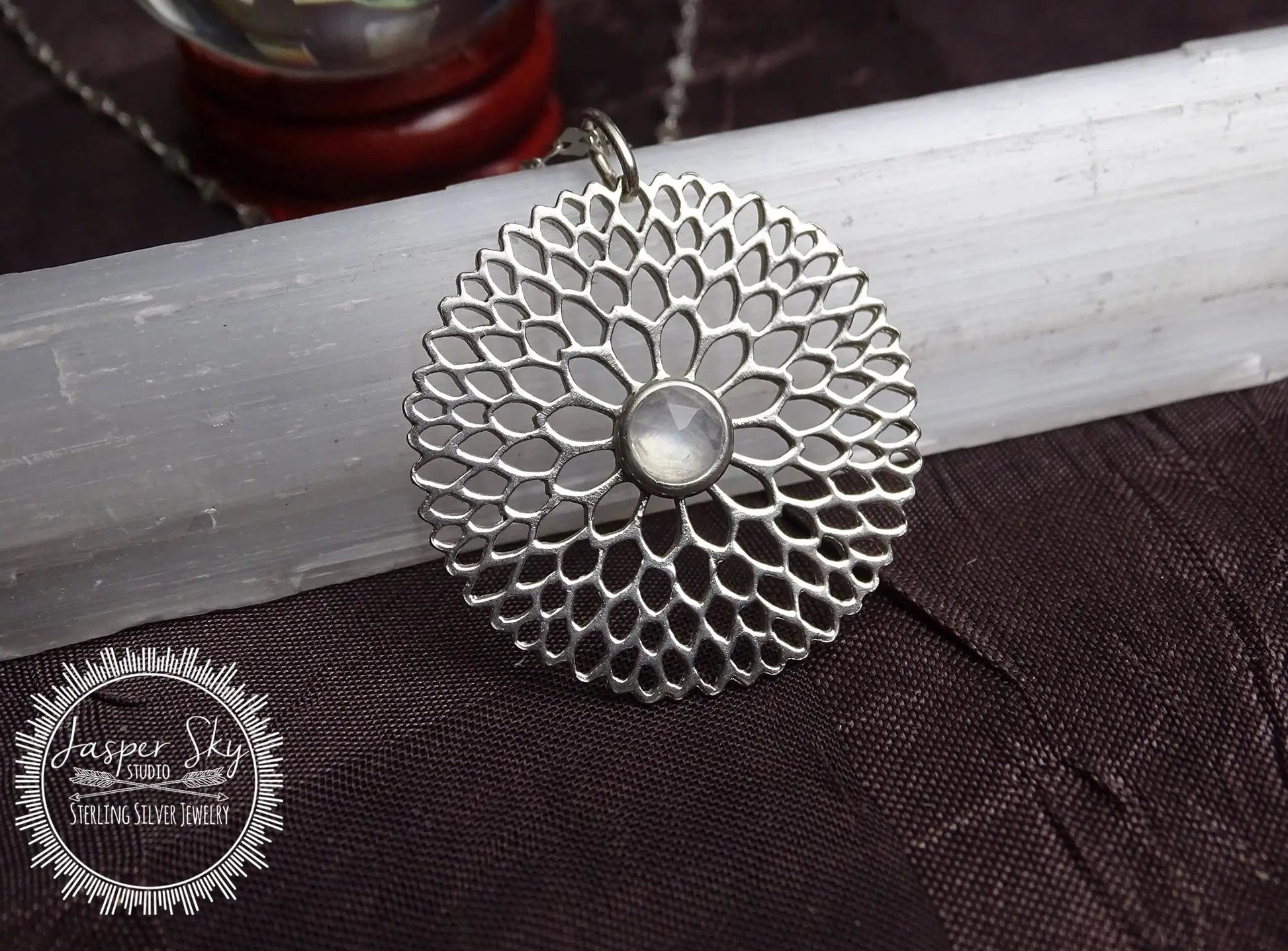 Floral Pendant Sterling Silver, Handmade Chalcedony Necklace