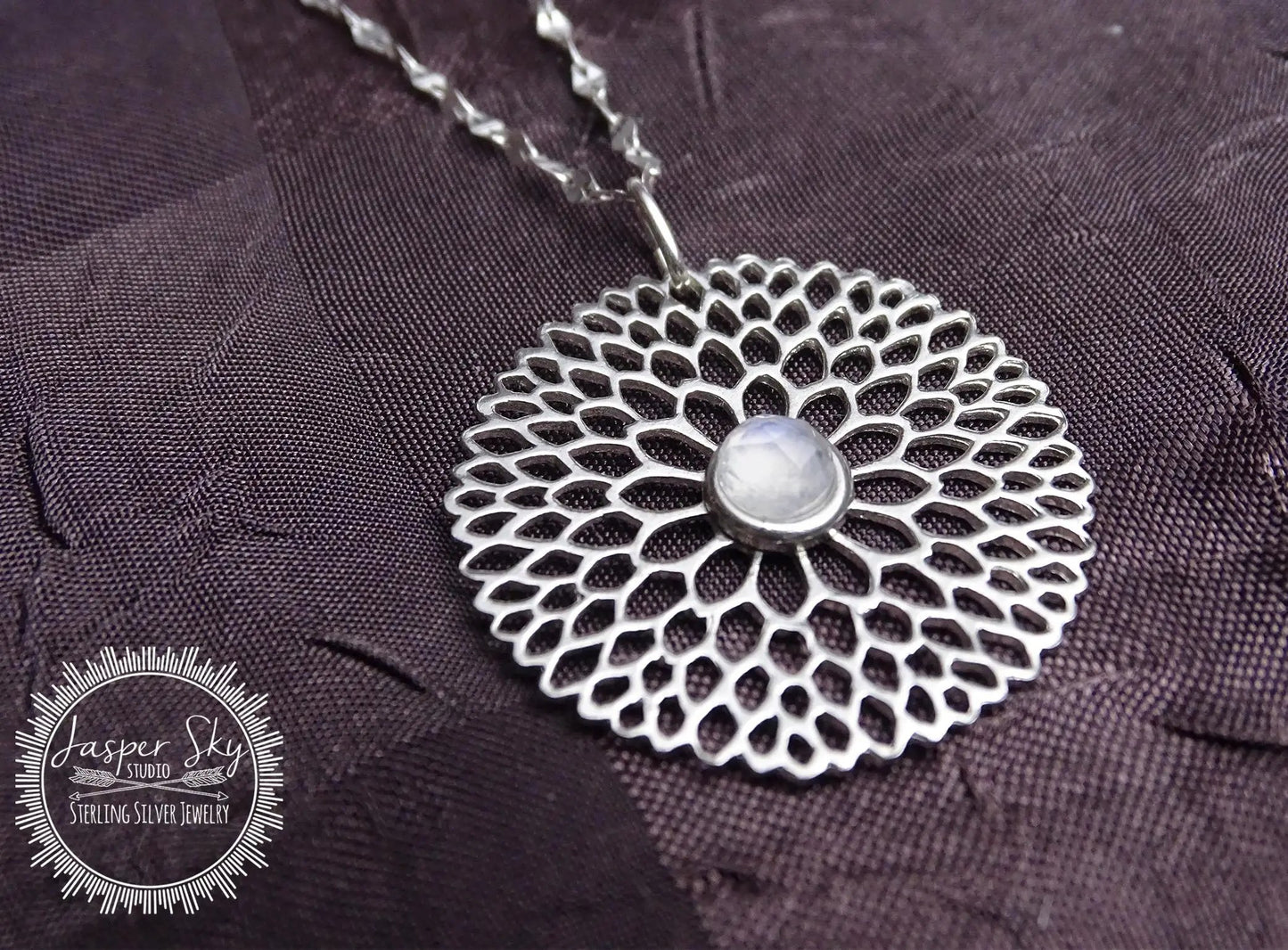 Floral Pendant Sterling Silver, Handmade Chalcedony Necklace