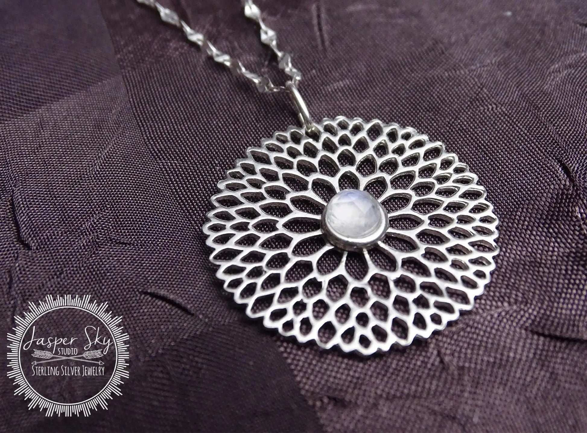 Floral Pendant Sterling Silver, Handmade Chalcedony Necklace