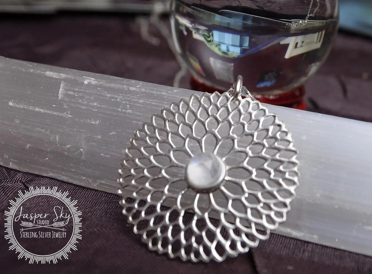 Floral Pendant Sterling Silver, Handmade Chalcedony Necklace