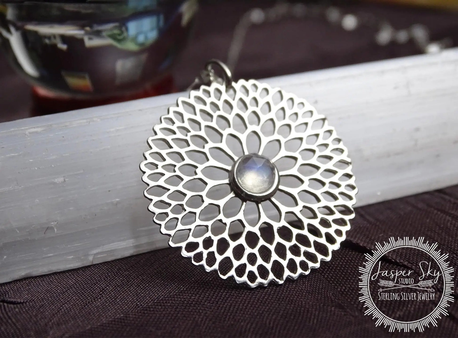 Floral Pendant Sterling Silver, Handmade Chalcedony Necklace