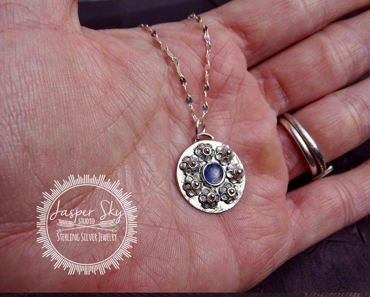 Floral Pendant Handmade Circle Jewelry, Lavender Lolite Flower Necklace for a Elegant Gift