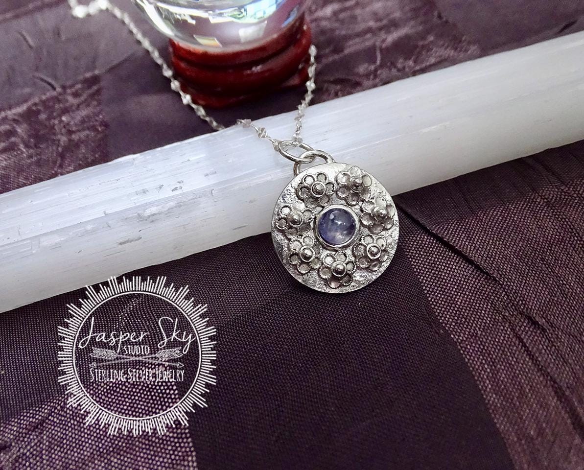 Floral Pendant Handmade Circle Jewelry, Lavender Lolite Flower Necklace for a Elegant Gift