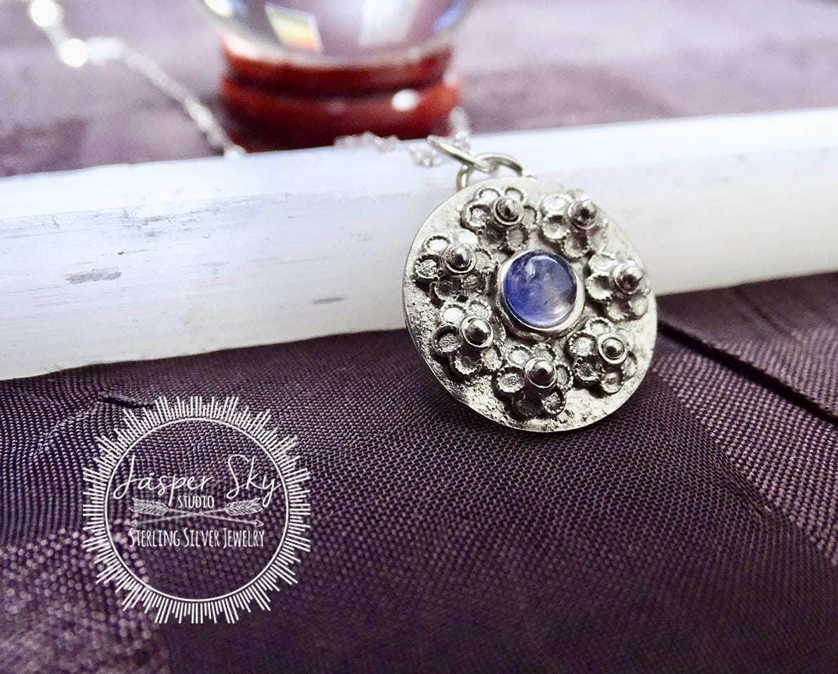 Floral Pendant Handmade Circle Jewelry, Lavender Lolite Flower Necklace for a Elegant Gift