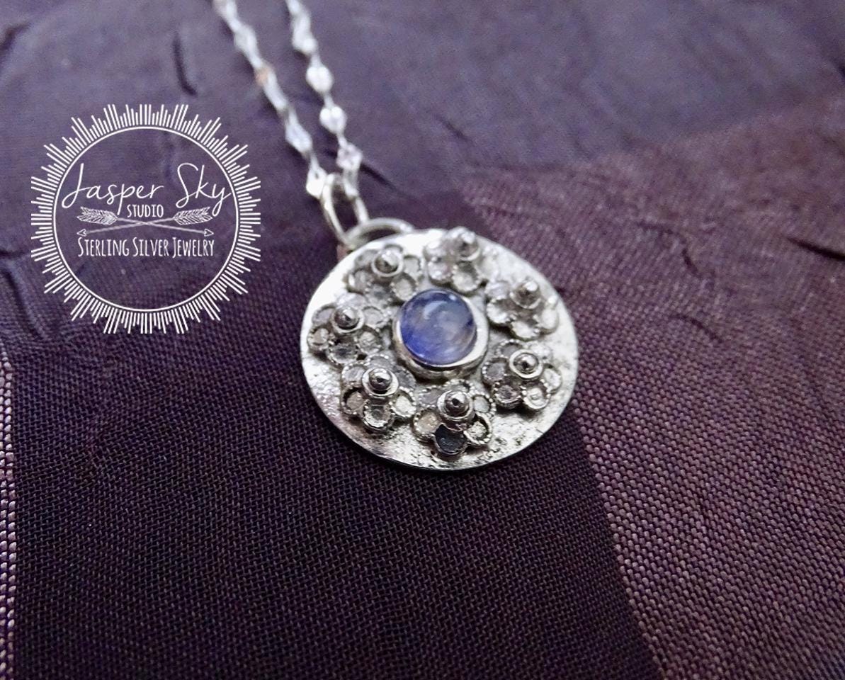 Floral Pendant Handmade Circle Jewelry, Lavender Lolite Flower Necklace for a Elegant Gift