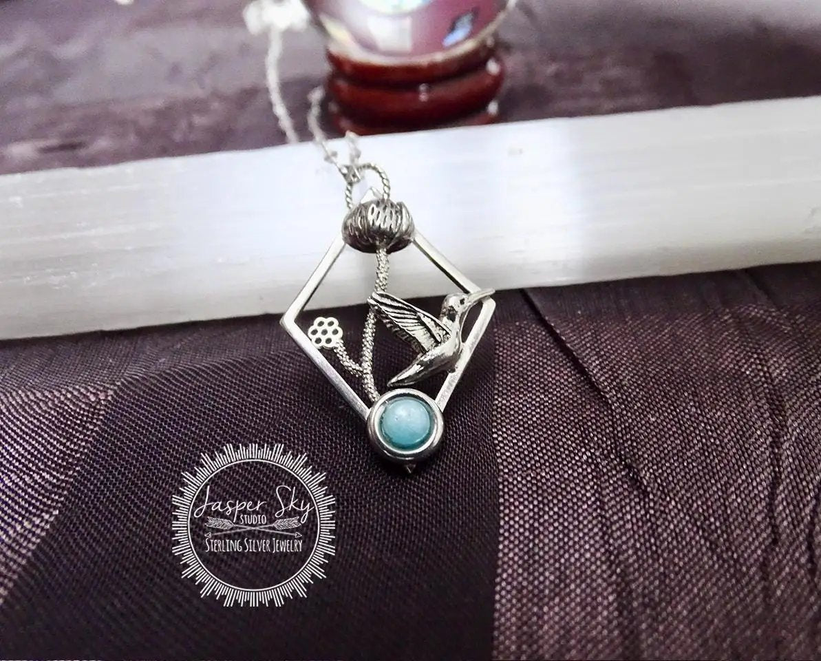 Hummingbird Floral Pendant, Sterling Silver