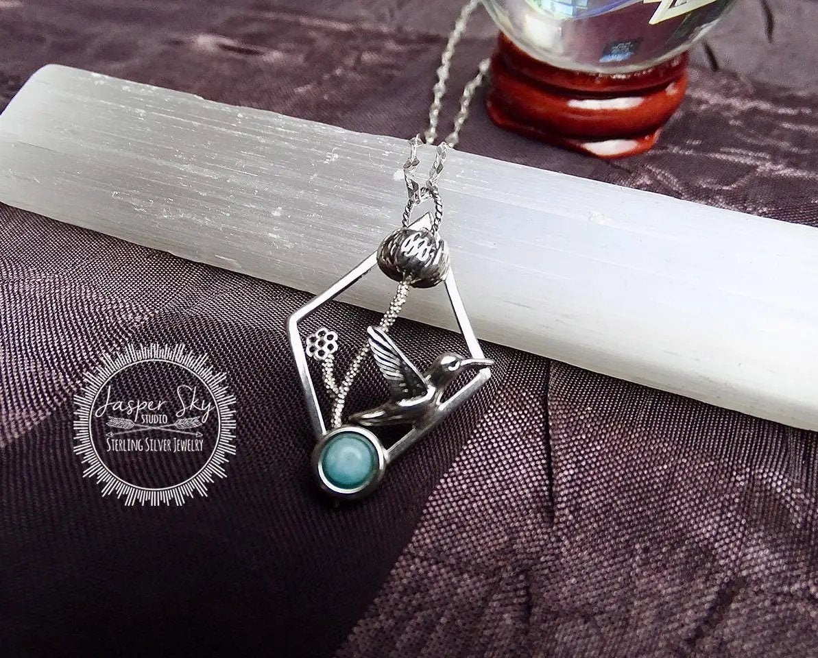 Hummingbird Floral Pendant, Sterling Silver