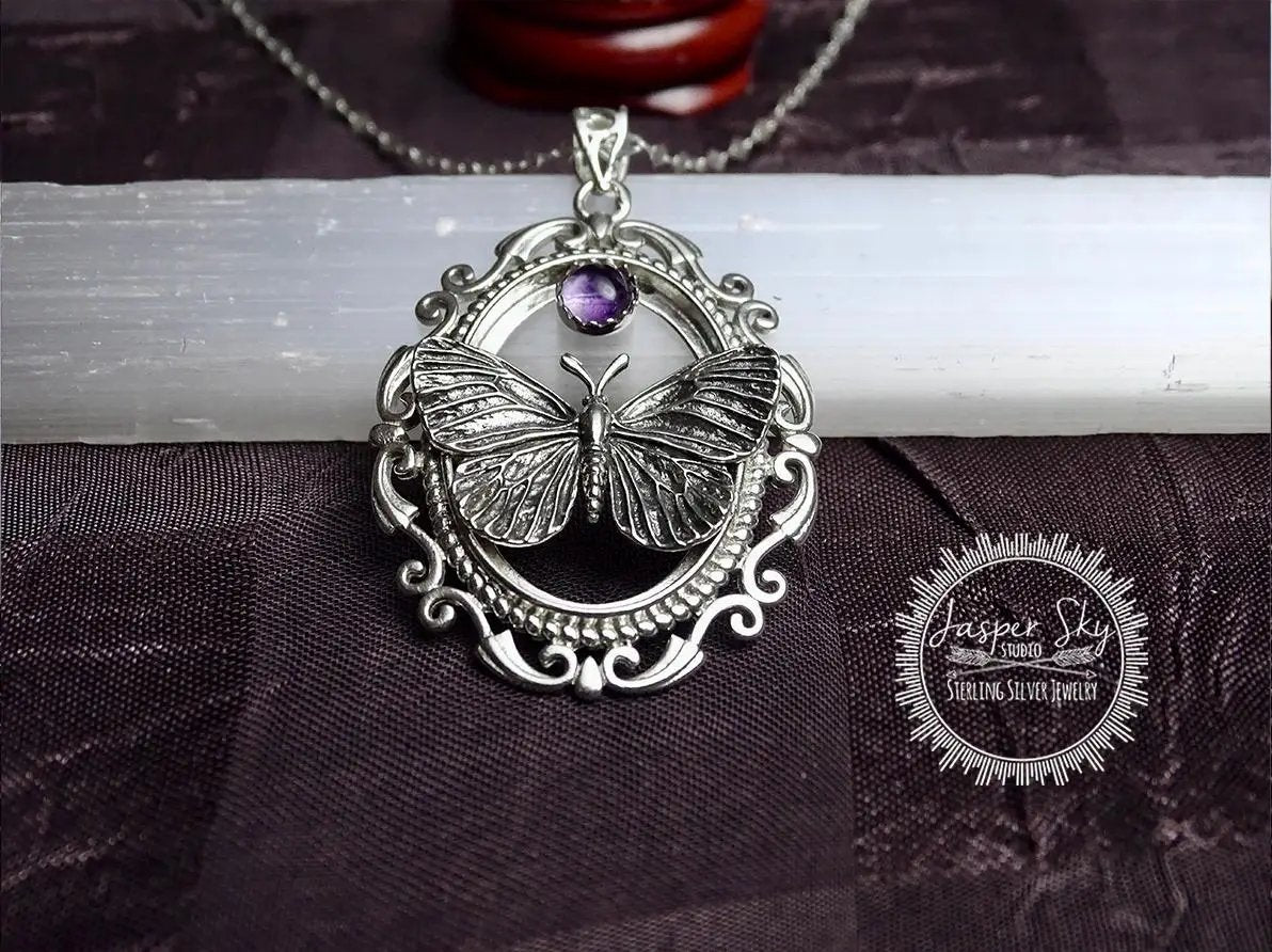 Realistic Butterfly Cameo Pendant Necklace in Sterling Silver - Captivating Jewelry with a Vintage Feel  - Perfect for Positive Change
