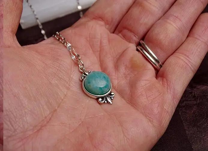 Amazonite Pendant, Handmade Sterling Silver,