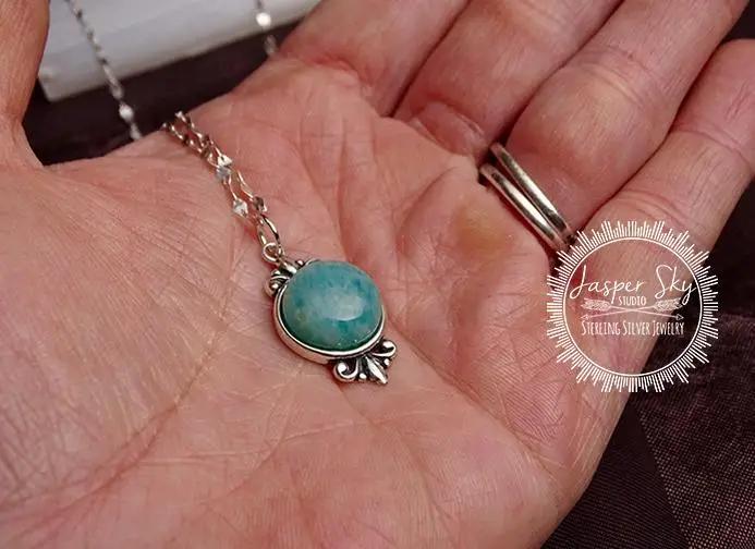 Amazonite Pendant, Handmade Sterling Silver,