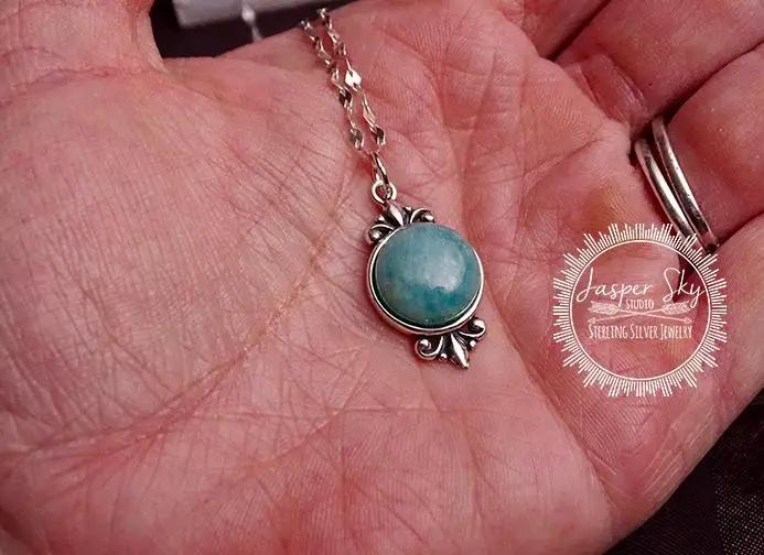 Amazonite Pendant, Handmade Sterling Silver,