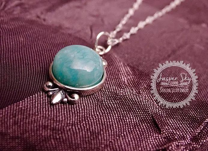 Amazonite Pendant, Handmade Sterling Silver,