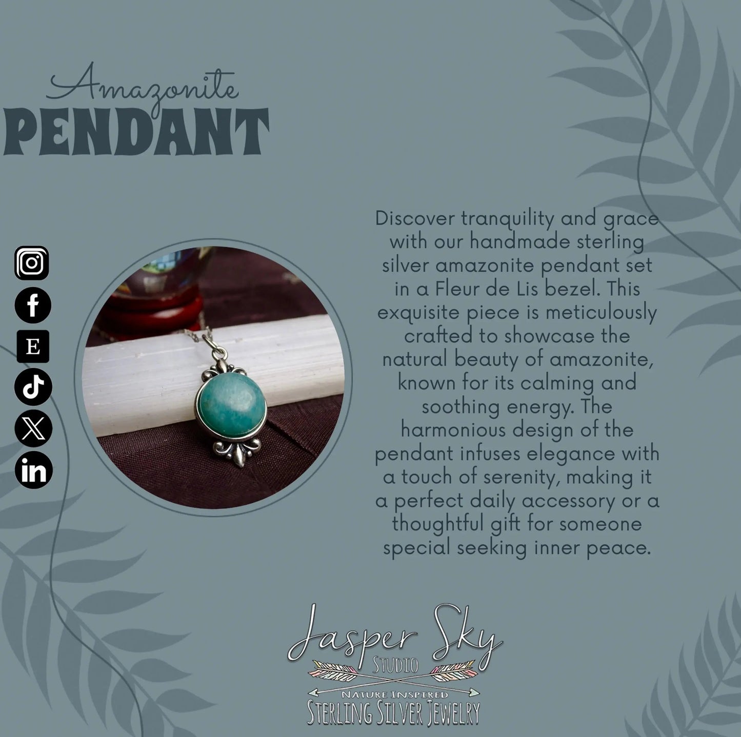 Amazonite Pendant, Handmade Sterling Silver,